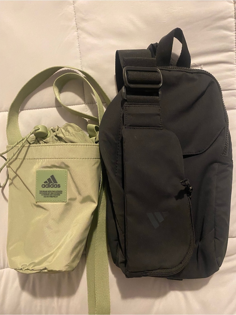 Adidas Olive Crossbody Bottle Carrier Bag & Black Adidas crossbody bags.